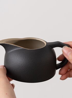 粗陶公道杯 石头釉黑陶公杯 黑禅风手工分茶杯茶海匀茶杯茶具配件
