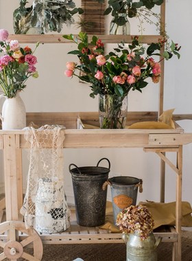 田园风实木花架大推车置物架花店装饰陈列展架多功能橱窗花车摆件