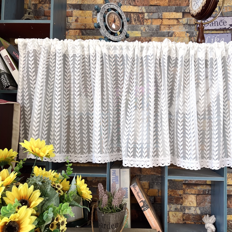 简约北欧门帘白色纱帘美式小短帘成品窗帘窗纱帘厨房帘隔断橱柜帘