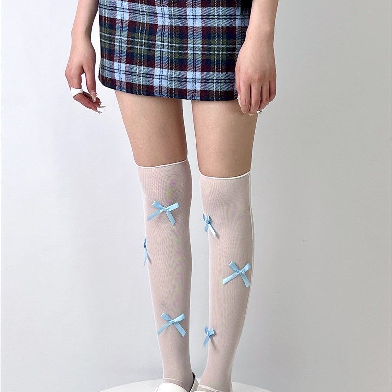 BON 韩国蝴蝶结白色长筒网纱袜学院风东大门袜子透气防晒堆堆袜,女士内衣/男士内衣/家居服,长筒袜,淘宝优惠券,粉丝福利购,淘宝优惠卷