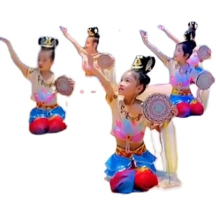 敦煌飞天舞蹈演出服壁画绝响儿童古韵千年手鼓铃鼓飘带流苏道具