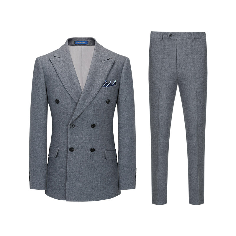 澳嘉】纯羊毛西装男套装双排扣灰色商务正装新郎结婚男士休闲西服,男装,休闲西服,淘宝优惠券,粉丝福利购,淘宝优惠卷