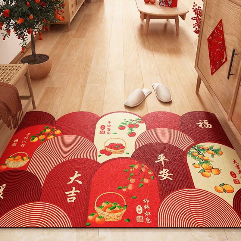 pvc可擦免洗地垫入户门垫红色喜庆门口进门地毯2023新款乔迁喜乐
