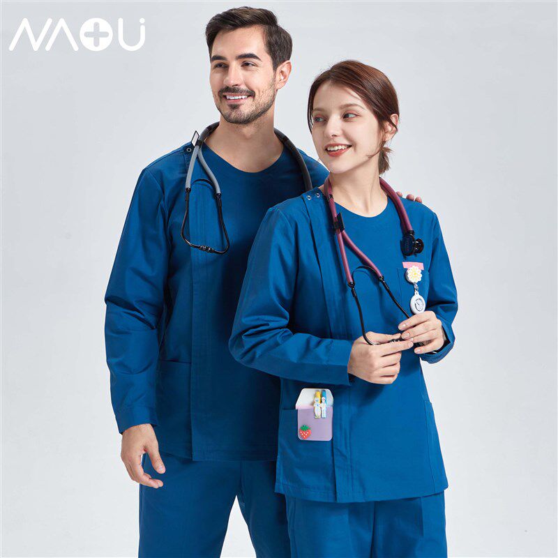 南欧鱼洗手衣短袖女手术室工作服护士服拉链刷手服男长袖套装牙科