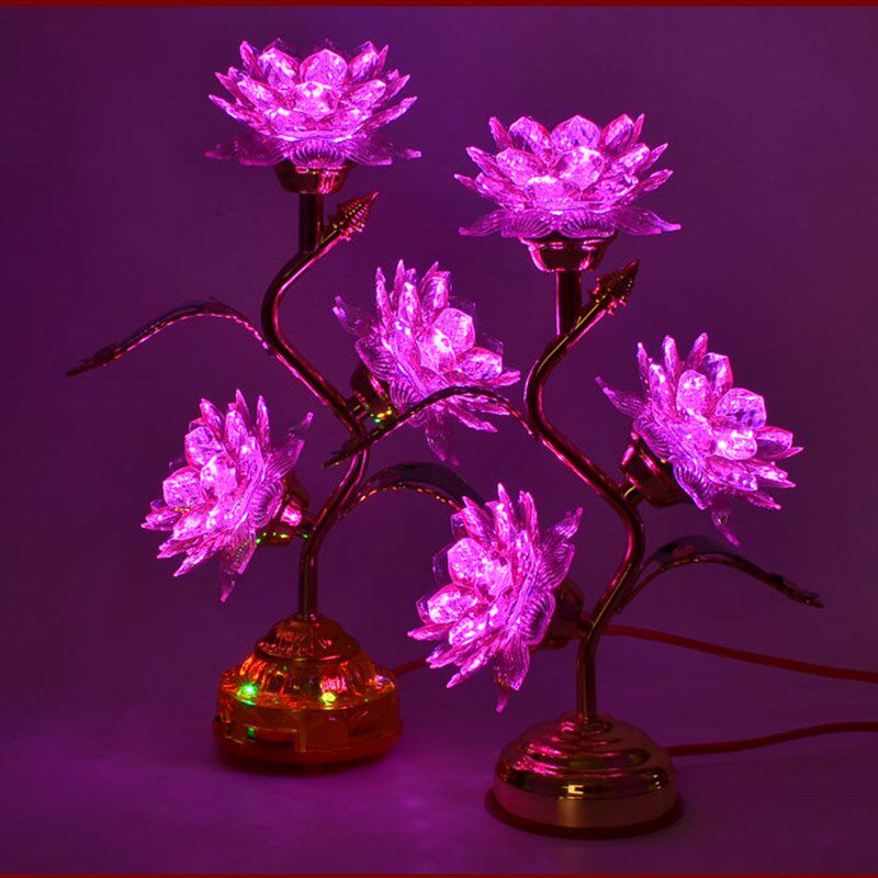 仿水晶莲花灯堂前供灯 LED三品七彩荷花灯 长明灯  寺庙家用供灯