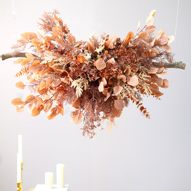 婚庆复古餐厅吊花商埔软装吊顶花艺教堂悬挂酒店咖啡室内布置绢花