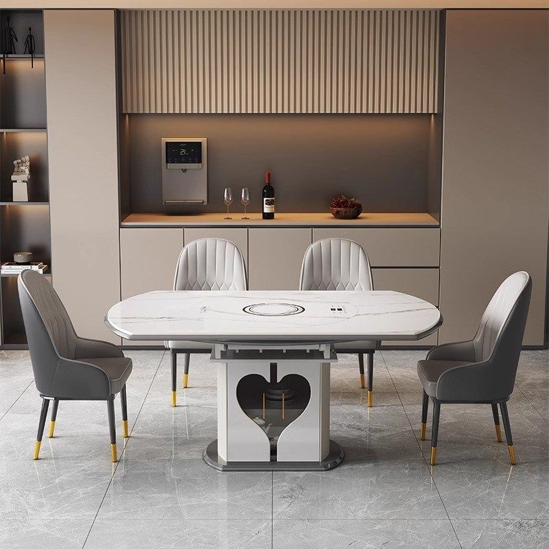 轻奢岩板多功能伸缩餐桌椅电磁炉电动暖菜板可变圆桌饭桌可配转盘,住宅家具,岩板餐桌,淘宝优惠券,粉丝福利购,淘宝优惠卷