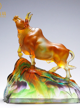 琉璃生肖牛摆件招财工艺品办公室老板桌面装饰品客厅高档开业礼品