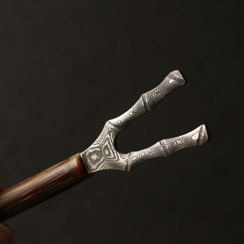 精品纯手工制作天然金丝竹手柄大马士革壶叉起壶器茶具茶道零配件