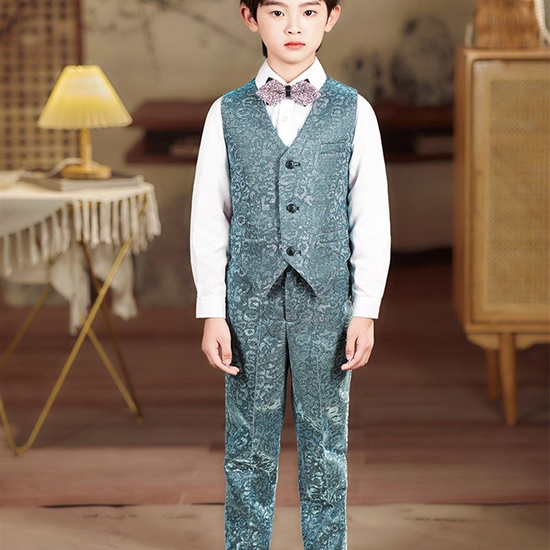 高档男童西装亮片套装儿童晚会小主持人礼服钢琴演出舞台走秀西服