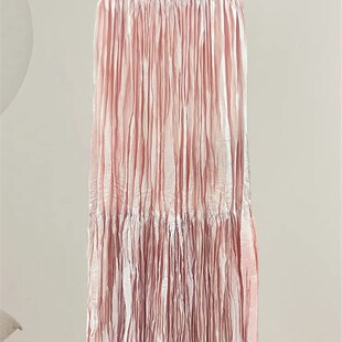 2025新款法式半身裙女夏季光泽感压褶长裙百搭宽松夏季欧若风