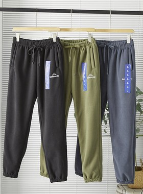 必入好货 大羊洲高端户外冬男女情侣休闲加绒加厚束口裤卫裤10038