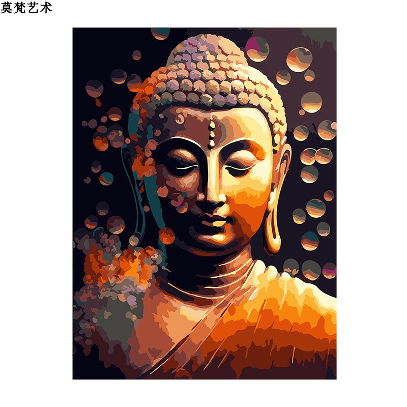 数字油画diy填充手工填色中式莲花佛像客厅装饰涂色丙烯油彩画画图片