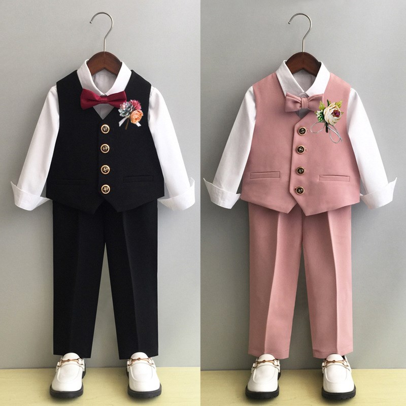 儿童马甲套装男童西装秋冬花童婚礼礼服宝宝周岁中小童英伦演出服