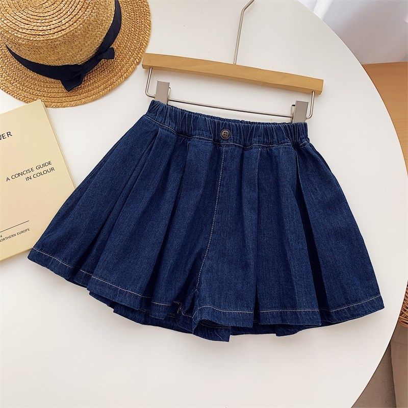 2024夏季新款女童薄款牛仔百褶裙裤儿童洋气短裤女孩半身裙学院风