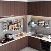 厨房置物架不锈钢304加厚加粗壁挂式 免打孔挂架挂杆省空间收纳架