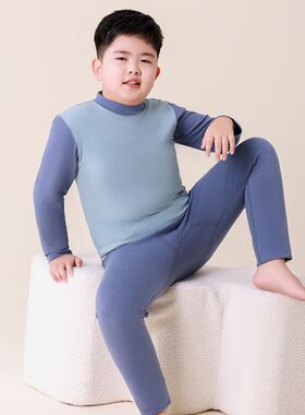 胖男童秋衣秋裤套装学生秋冬加肥加大码保暖中领全棉毛衫棉毛裤