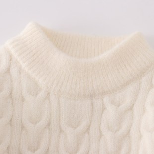 男女童圆领加绒毛衣宝宝秋冬套头针织衫一体绒加厚儿童白色打底衫