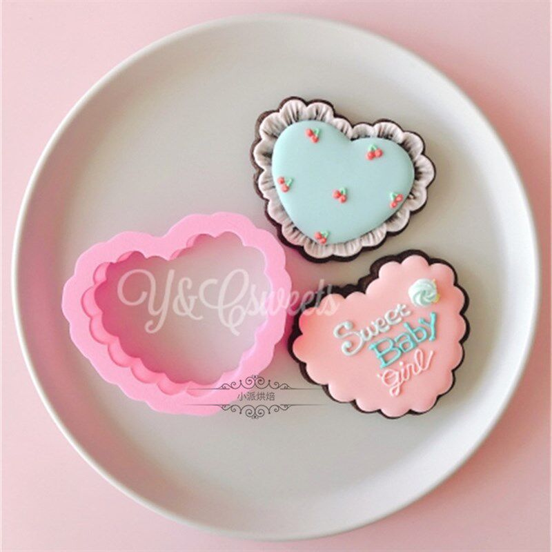 波浪心型糖霜饼干烘焙模具情人节爱心形创意定制diy翻糖曲奇切模