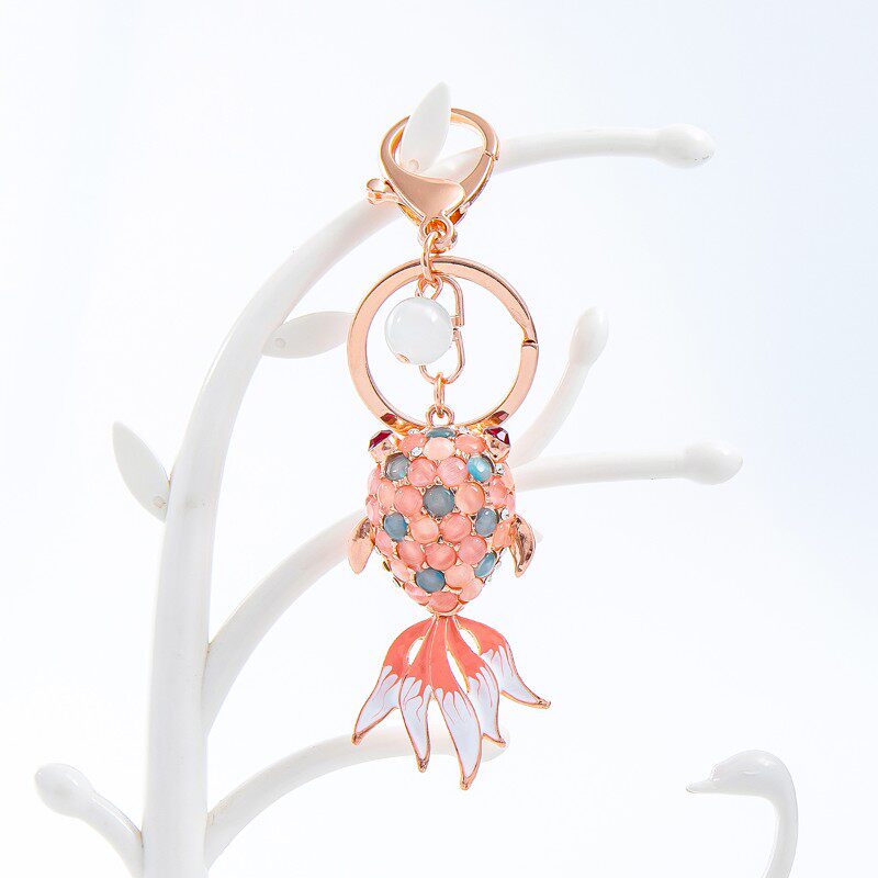 小锦鲤年年有鱼钥匙扣女猫眼石汽车钥匙链腰挂件创意包包韩国饰品