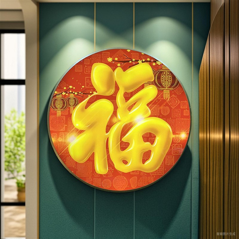壁灯装饰画免布线客厅楼梯新中式2024新款圆形插电式卧室玄关墙灯图片