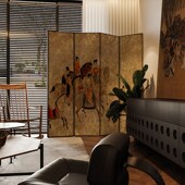 东方美学新中式 折叠移动屏风隔断客厅沙发背景墙茶室玄关折屏人物