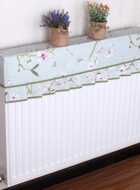 暖气片罩防熏黑墙蓝色桃花暖气罩盖布暖气套布艺老式暖气片防尘罩