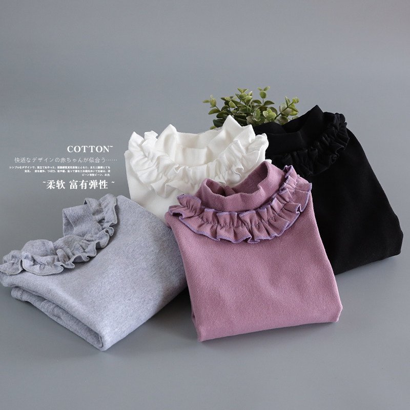 女宝宝花瓣领纯棉加厚打底衫儿童秋冬百搭洋气中高领长袖T恤上衣