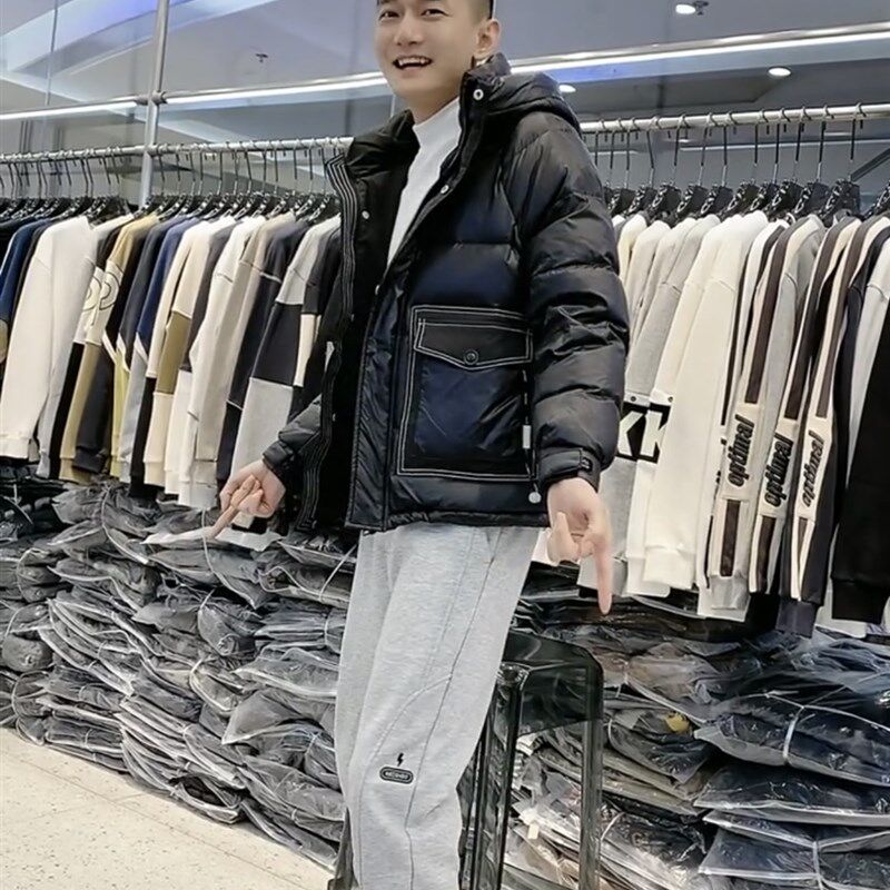 男款冬装保暖加厚黑色短款连帽羽绒棉棉服男大口袋冬季男士外套潮