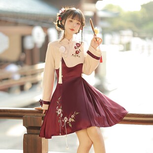 连衣裙春秋2024过年汉元素国风喜庆少女小个子新中式红色新年套装