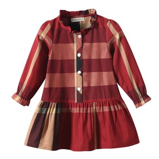 伯米吉秋装女童格子连衣裙洋气荷叶领公主裙女宝裙子英伦风儿童装