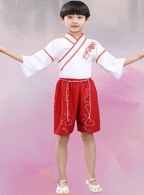 元旦儿童古装男裤SING汉服寄明月红昭愿COS演出服白色中国风短裙