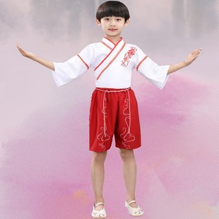 元旦儿童古装男裤SING汉服寄明月红昭愿COS演出服白色中国风短裙