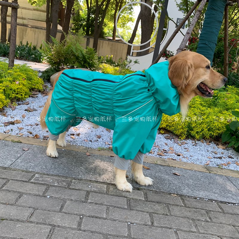 狗狗宠物四脚雨衣纸样可调节户外防水雨披图纸包肚连帽外套样版