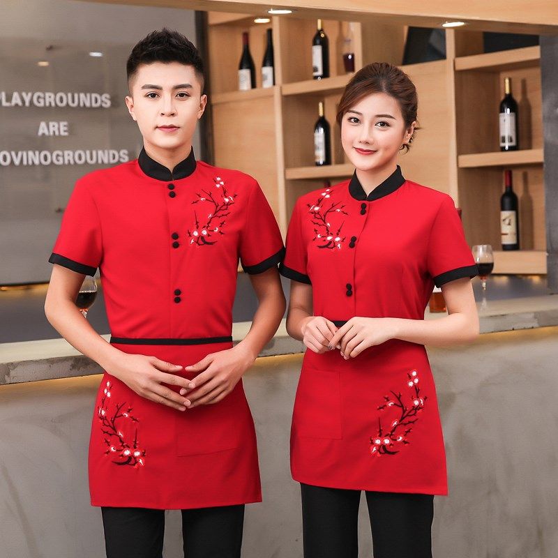 火锅店服务员工作服酒店餐馆茶楼传菜员工装制服夏装短袖中国风女