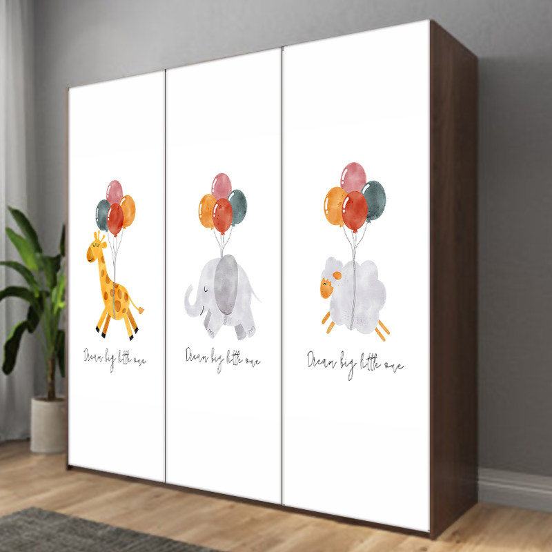 创意儿童房间卡通动物衣柜移门贴纸整张自粘遮丑衣柜玻璃全包贴膜