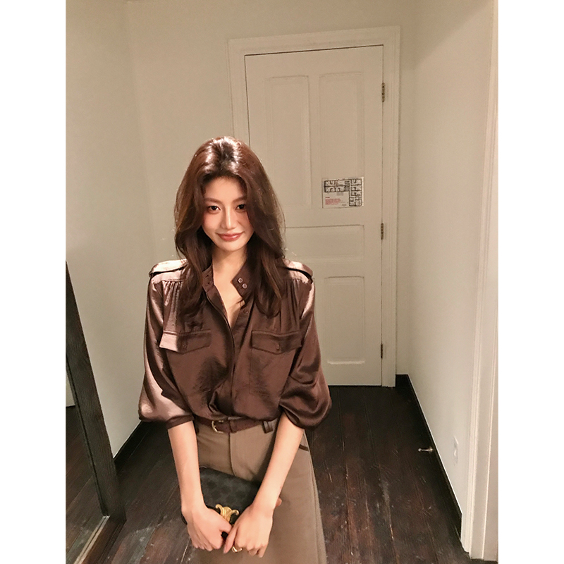 Alone Savor龙喜儿 小众设计感飘带衬衫长袖正肩显瘦小衫女J282