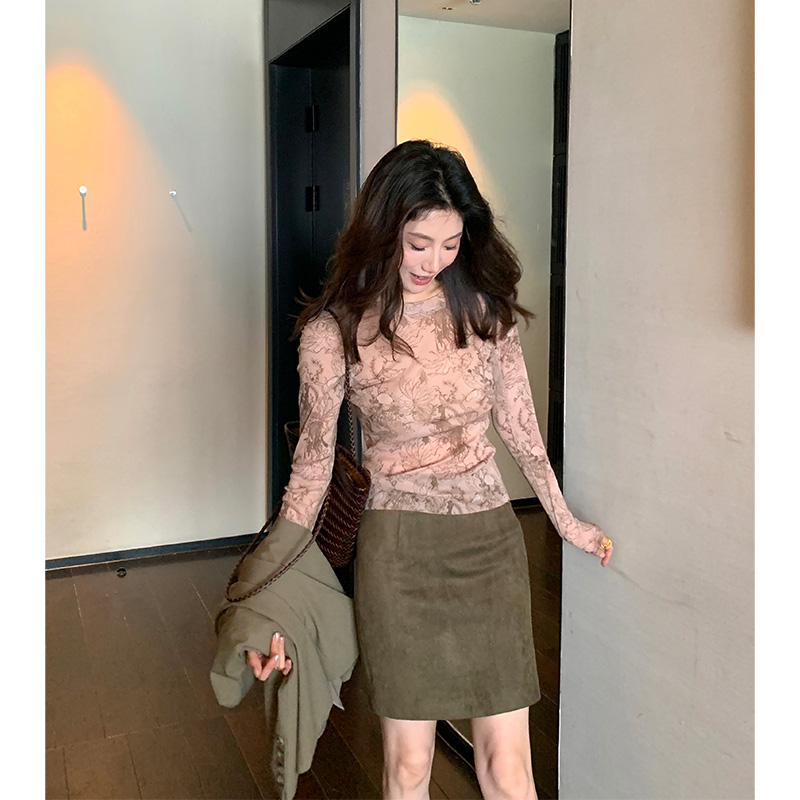 AloneSavor龙喜儿气质时尚气质女士印花小衫收腰显瘦圆领衬衫T716