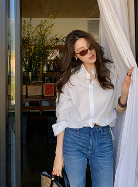 龙喜儿 法式长袖白色衬衫女春装2025新款镂空高级感轻奢女士上衣