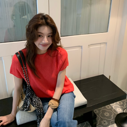 AloneSavor龙喜儿 莱赛尔轻薄短针织衫夏季舒适透气短袖T女H165