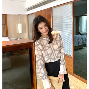 Alone 女士上衣T657 Savor龙喜儿原创设计线条印花人丝T恤圆领长袖