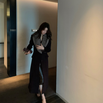 Alone Savor龙喜儿 奢华质感羊毛呢大衣收腰显瘦大毛领外套Q164