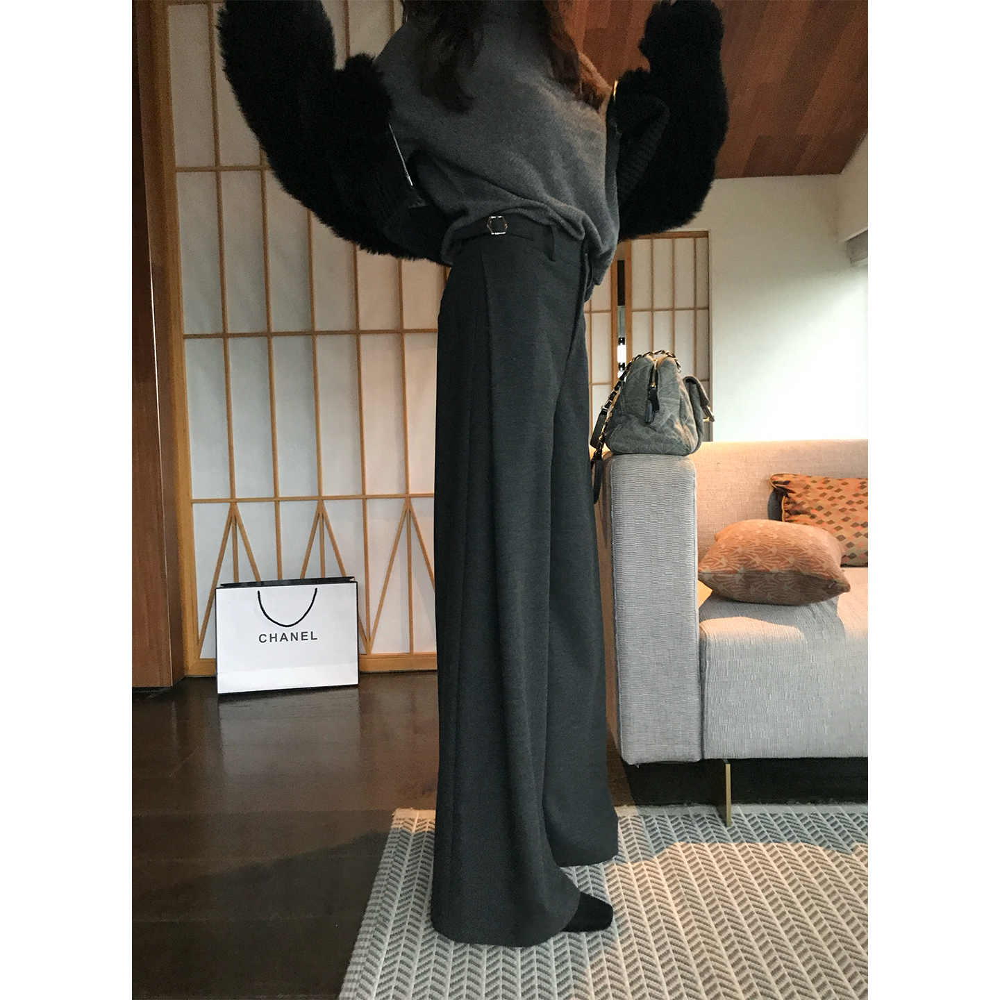 Alone Savor龙喜儿 职场简约通勤西装裤高腰显腿长阔腿直筒裤J615