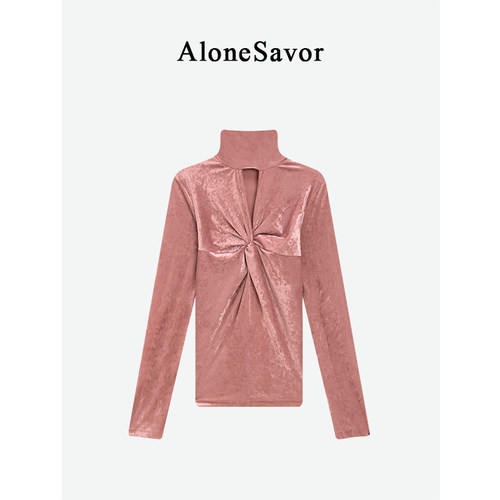 AloneSavor龙喜儿 高级感丝绒面料小衫扭结设计镂空女士上衣K293