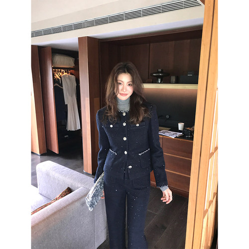 Alone Savor龙喜儿 高智小香风56羊毛外套微喇裤女士秋冬套装K011