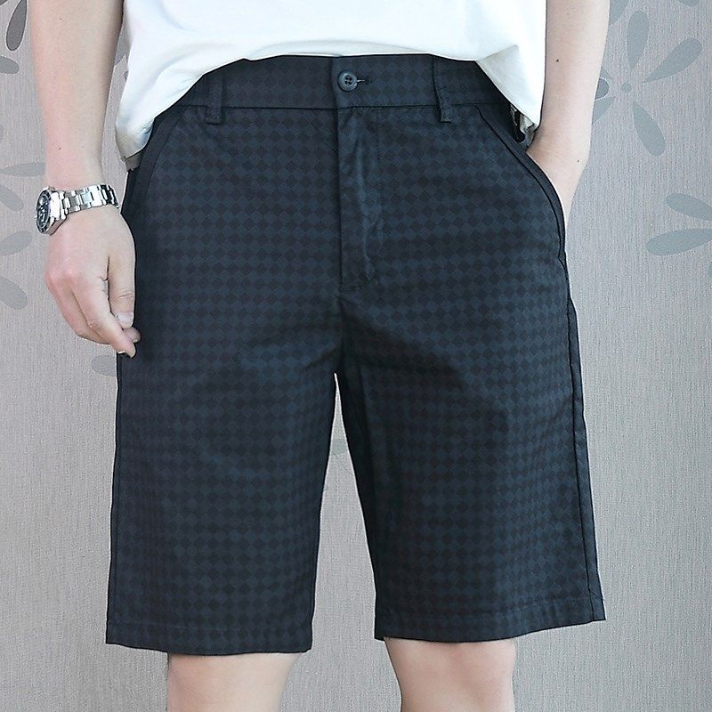 中年5五分休闲短裤男士夏季薄款宽松直筒中裤子2025新款格子西裤,男装,短裤,淘宝优惠券,粉丝福利购,淘宝优惠卷