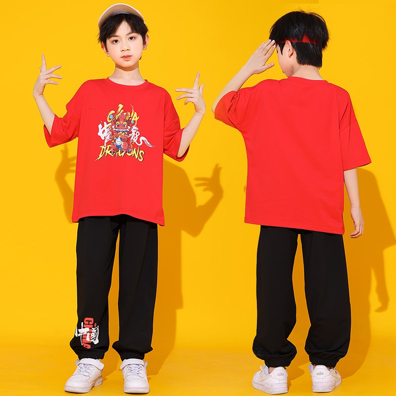 国潮儿童街舞套装女童爵士舞男童架子鼓表演服小学生啦啦队演出服