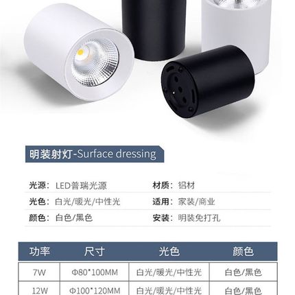 明装防眩射灯led免开孔7W12W20W30W客厅店铺过道cob天花吸顶桶灯