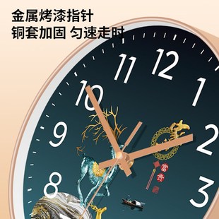 新中式静音钟表 挂墙上客厅卧室时钟家用挂钟创意免打孔石英钟表