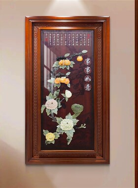 入户玄关装饰画中式高端走廊过道玉雕挂画福字立体手工雕刻客厅画